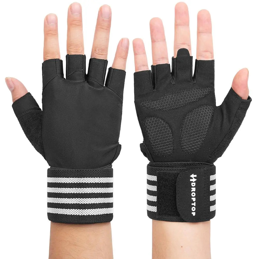 DROPTOP Weight Lifting Gloves for Men & Women Wrist Support Gym Workout Gloves - Black and White Stripes