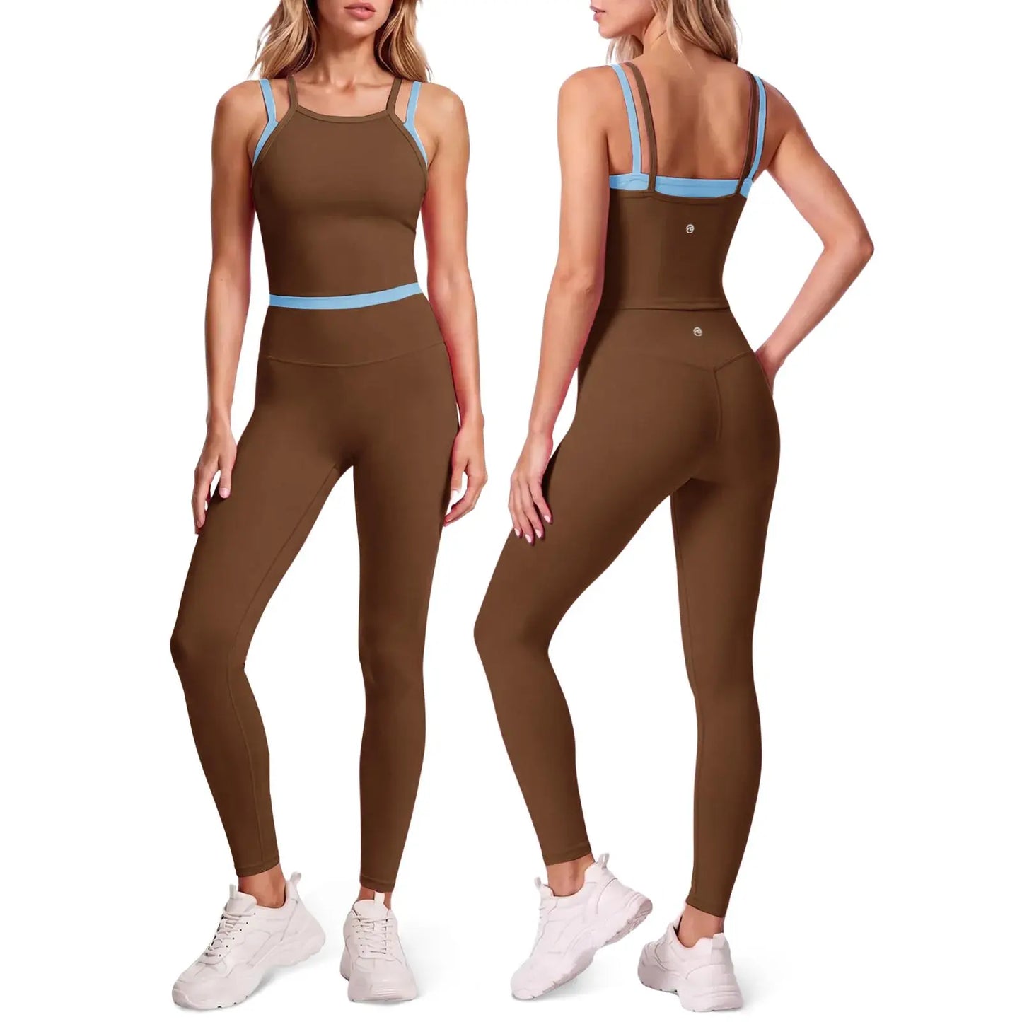 Aoysky Women'S 2-Piece High Stretch Workout Set, Padded Sleeveless Camisole Tank Top & High Waisted Fitted Leggings, Quick Dry Sporty Gymswear for Fitness Training & Yoga, Outdoor Active Outfit