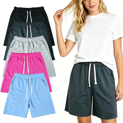 Women'S Solid Athletic Shorts, Loose Fit Mid Waist Cut with Drawstring, Breathable Stretch Fabric for Casual Lounge and Workout Wear, Athletic Shorts Women, Loose Shorts