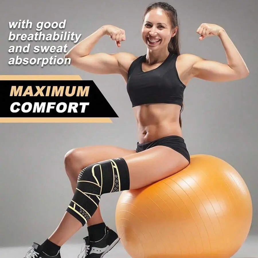 Copper Knee Brace for Women and Men(2 Pack)-Knee Compression Sleeve with Straps,Knee Braces for Knee Pain,Knee Support for Arthritis