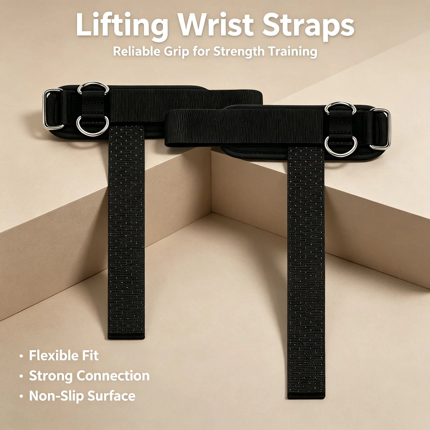 2 Pack Dual D-Ring Lifting Straps, Silicone Anti-Slip Weight Lifting Wrist Straps, Adjustable Thickened Nylon Wrist Support for Deadlifts, Gym Fitness Training