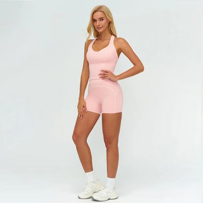 JGS1996 Women'S 2-Piece Activewear Clothing Sets – Contrast Trim Crop Sports Bra & High Waist Skinny Gym Shorts, High Stretch Breathable Quick Dry Tracksuit with Spaghetti Strap Backless Design for Yoga Workout Summer All Seasons