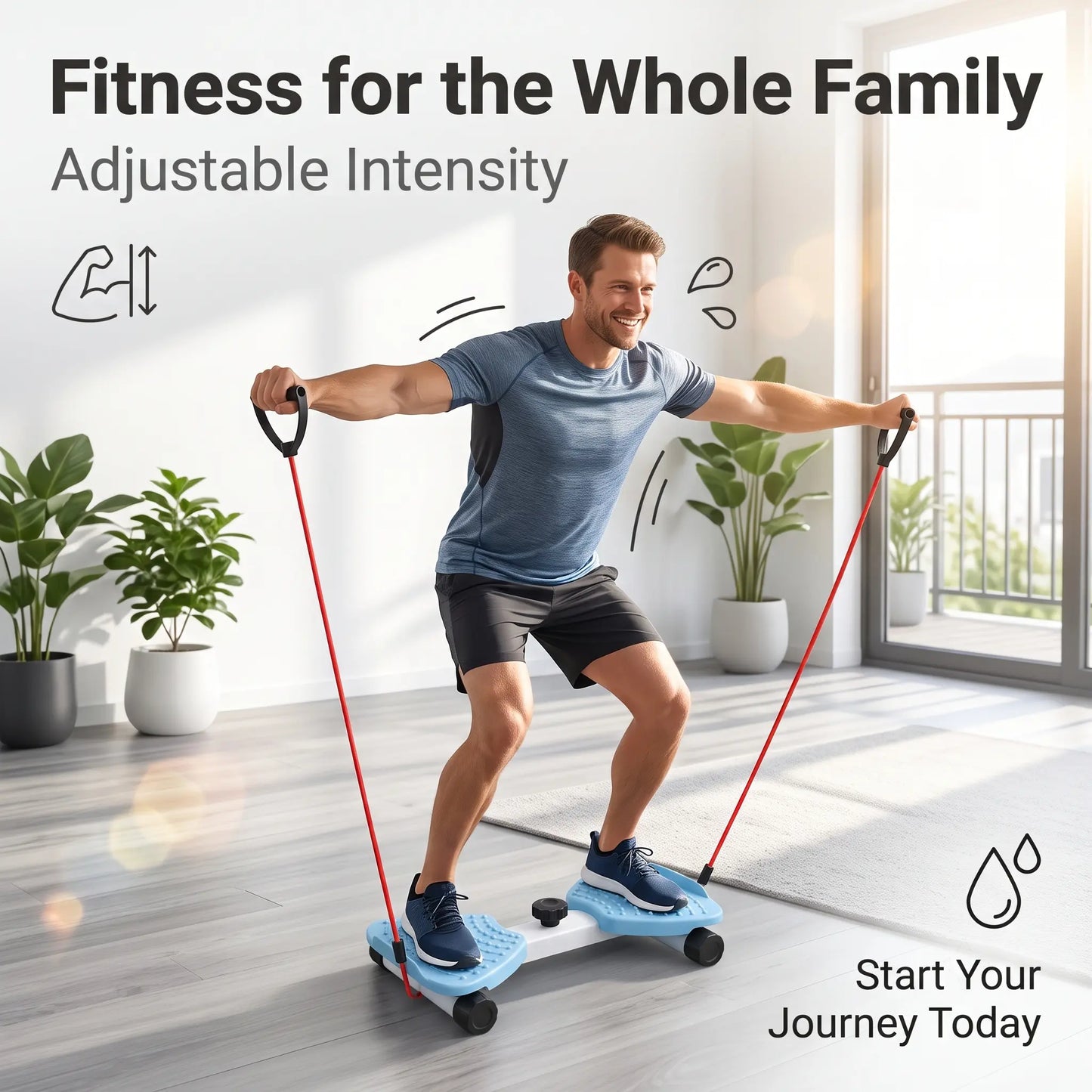 2-In-1 Unisex Twist Board with Adjustable Band - Functional Workout Equipment, Compact At-Home Gym Gear, Non-Slip Intensity-Adjustable Waist Leg Arm Trainer for Indoor Family Exercise