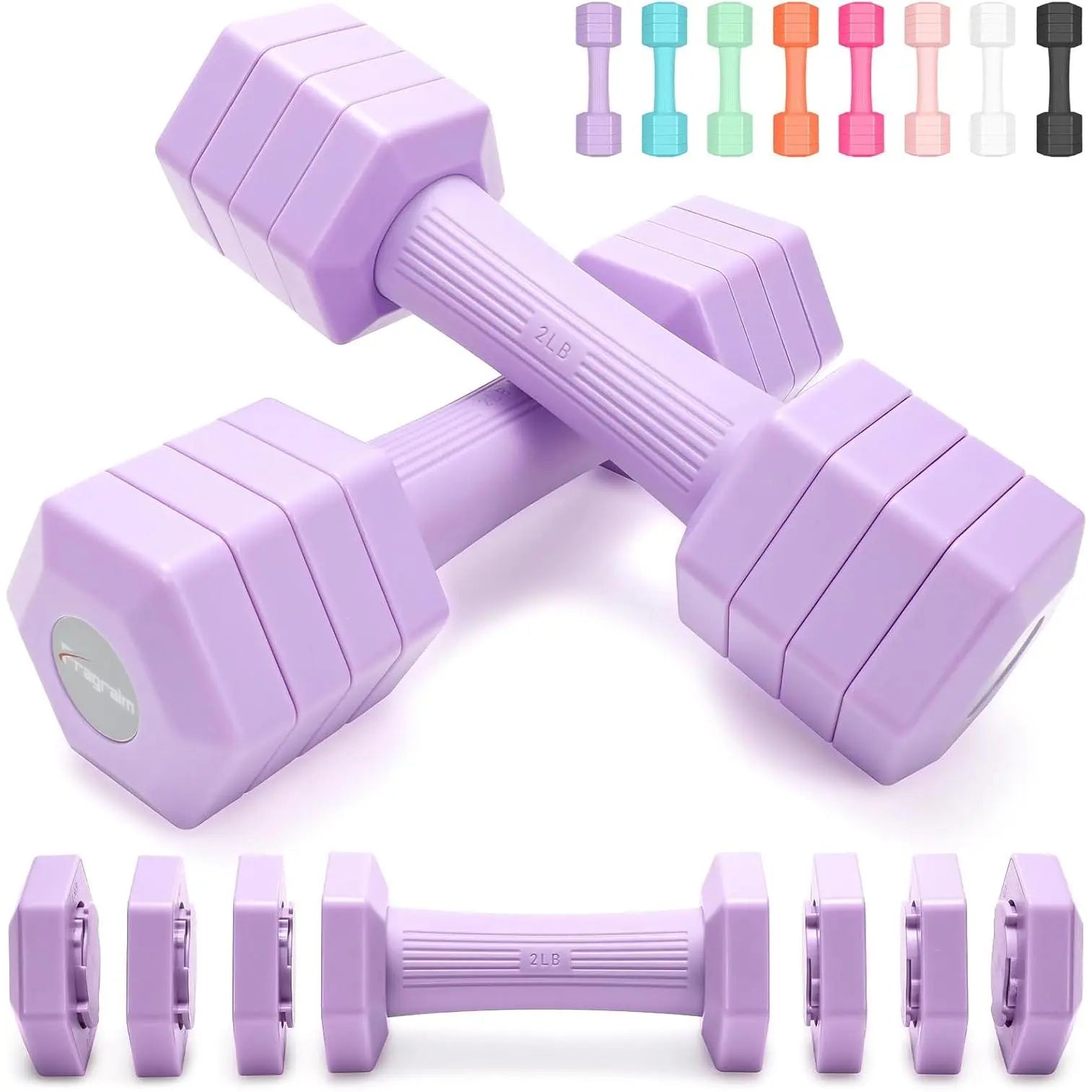 Adjustable Dumbbells Set, 4 in 1 Hand Weights Set for Women Men 10 LB/ 12 LB Dumbbell Pair Each 2Lbs 3Lbs 4Lbs 5Lbs Weights Dumbbells Set with TPU Soft Rubber Handle for Gym Exercise Fitness